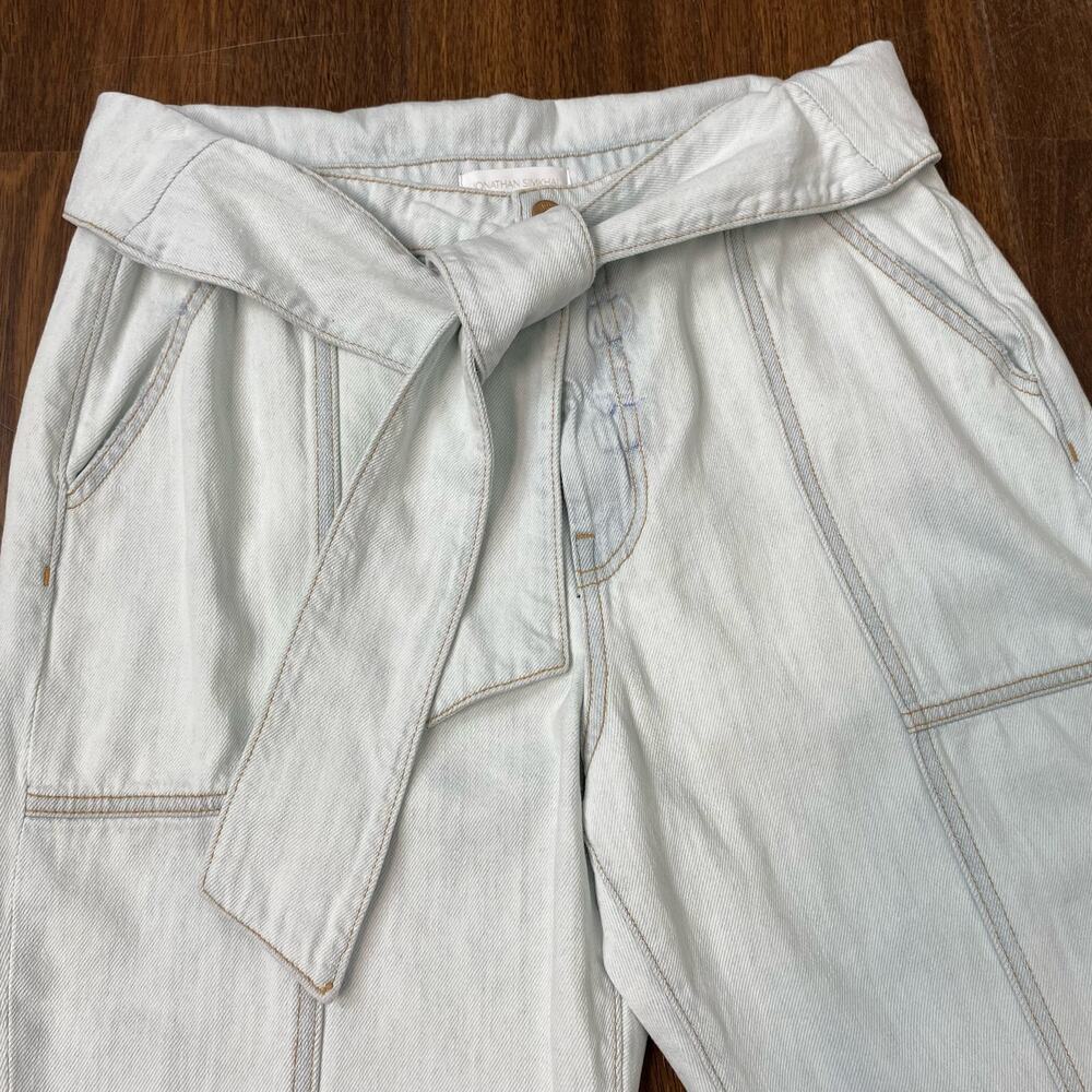 Jonathan Simkhai Organic Light Blue Henley Tie Waist Straight Leg Jeans Sz 30 - Picture 6 of 12
